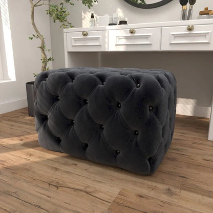 Black Tan or Gray Wood Tufted Fabric Modern Glam Ottoman Bench