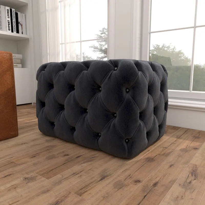 Black Tan or Gray Wood Tufted Fabric Modern Glam Ottoman Bench