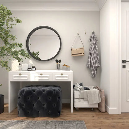 Black Tan or Gray Wood Tufted Fabric Modern Glam Ottoman Bench