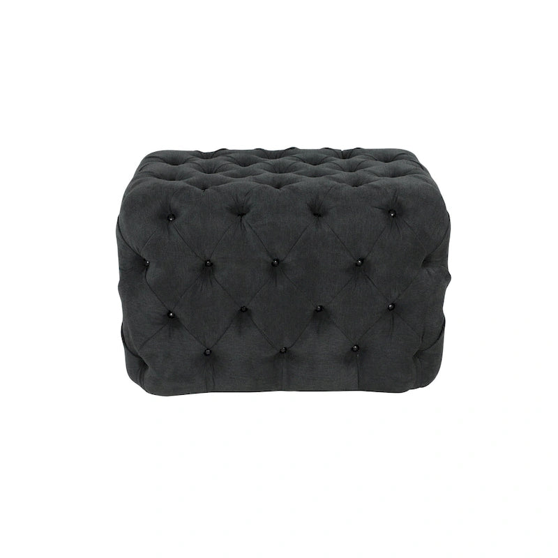Black Tan or Gray Wood Tufted Fabric Modern Glam Ottoman Bench