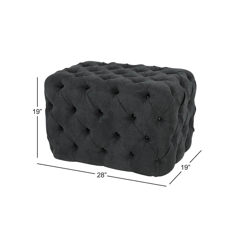 Black Tan or Gray Wood Tufted Fabric Modern Glam Ottoman Bench