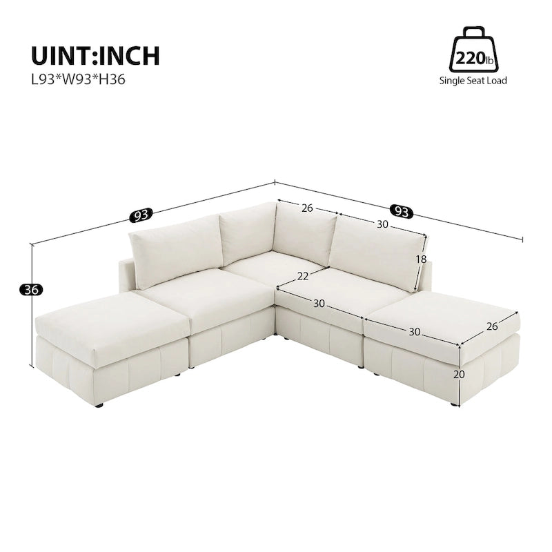 [VIDEO provided][New]93Modern Sectional Sofa with Vertical Stripes,5-Seat Armless Couch Set with Convertible Ottomans,Various C