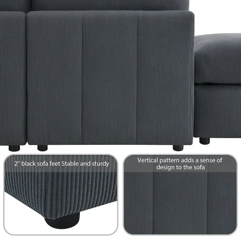 [VIDEO provided][New]93Modern Sectional Sofa with Vertical Stripes,5-Seat Armless Couch Set with Convertible Ottomans,Various C