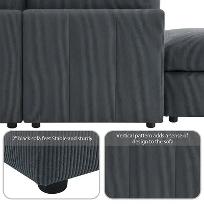 [VIDEO provided][New]93Modern Sectional Sofa with Vertical Stripes,5-Seat Armless Couch Set with Convertible Ottomans,Various C