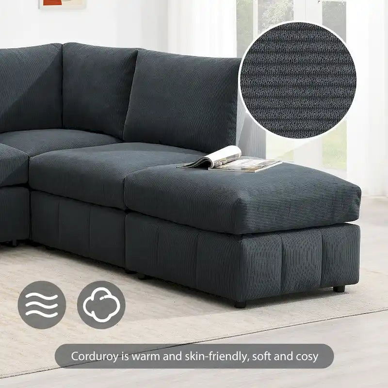 [VIDEO provided][New]93Modern Sectional Sofa with Vertical Stripes,5-Seat Armless Couch Set with Convertible Ottomans,Various C