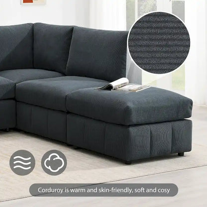 [VIDEO provided][New]93Modern Sectional Sofa with Vertical Stripes,5-Seat Armless Couch Set with Convertible Ottomans,Various C