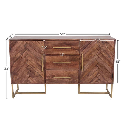 Barnette 2-Door 3-Drawer Herringbone Wooden Cabinet