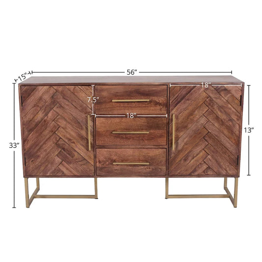 Barnette 2-Door 3-Drawer Herringbone Wooden Cabinet