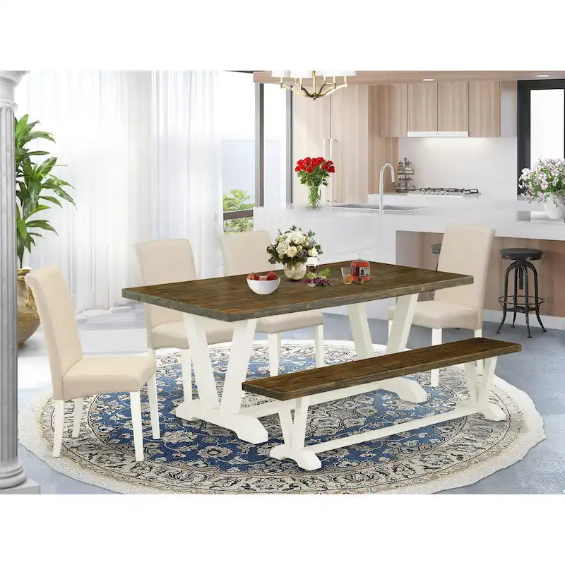 East West Furniture Kitchen Table Set- a Dining Table and Cream Linen Fabric Chairs, Linen White(Pieces Options)