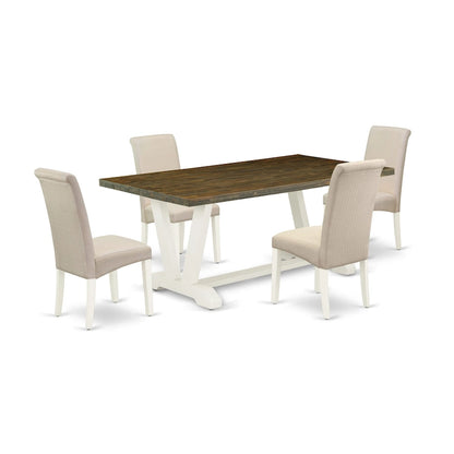 East West Furniture Kitchen Table Set- a Dining Table and Cream Linen Fabric Chairs, Linen White(Pieces Options)