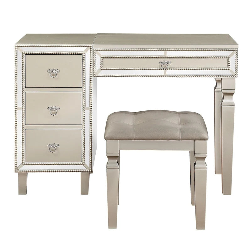 Poundex Wooden Makeup Vanity Set with Lift-up Mirror and Stool - Desk 43 x 18 x 30~47H, Stool 18 x 16 x 18H
