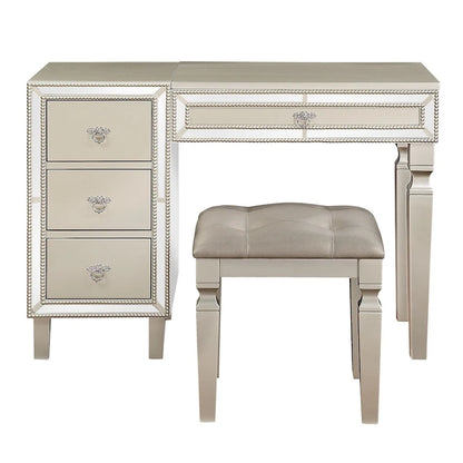 Poundex Wooden Makeup Vanity Set with Lift-up Mirror and Stool - Desk 43 x 18 x 30~47H, Stool 18 x 16 x 18H