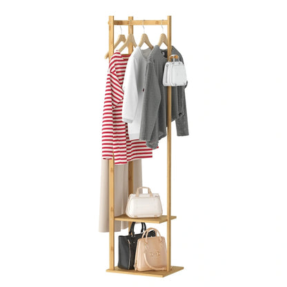 15 Wide Solid Wood Freestanding Coat Rack with Storage - Bamboo Color