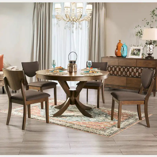 Oskam I Transitional Walnut Wood 5-Piece Dining Set by Furniture of America
