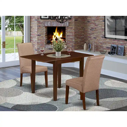 East West Furniture Kitchen Table Set- a Rectangle Dining Table and Brown Linen Fabric Dining Chairs, Mahogany (Pieces Option)