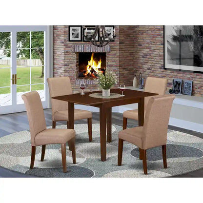East West Furniture Kitchen Table Set- a Rectangle Dining Table and Brown Linen Fabric Dining Chairs, Mahogany (Pieces Option)