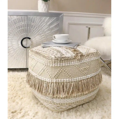 Pasargad Home Grand Canyon Cotton Pouf, Beige