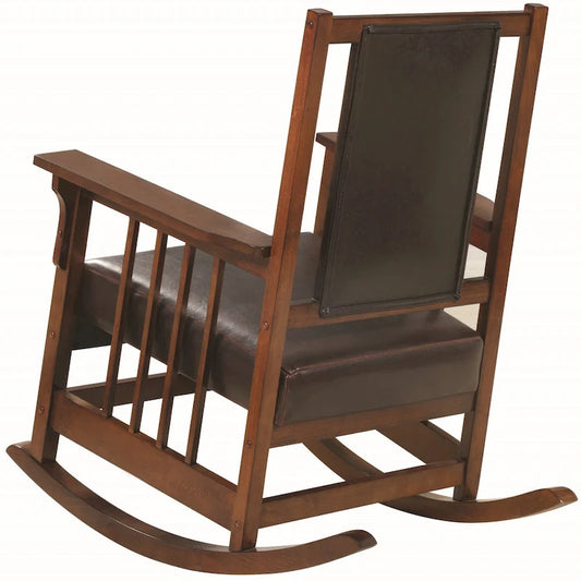 Wood Mission Design Rocking Chair with Brown Upholstered Seat