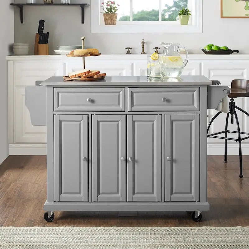Crosley Stainless Steel Top Kitchen Cart/Island In Vintage Gray - 51.5 W x 18 D x 34 H