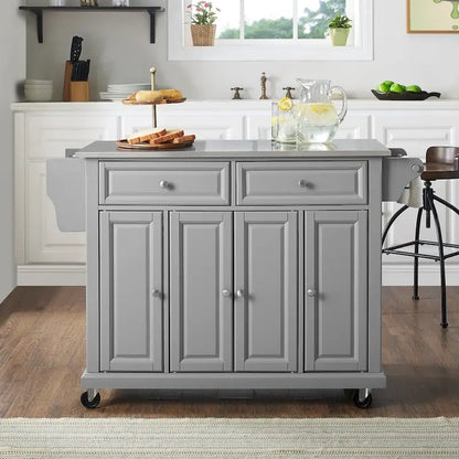 Crosley Stainless Steel Top Kitchen Cart/Island In Vintage Gray - 51.5 W x 18 D x 34 H