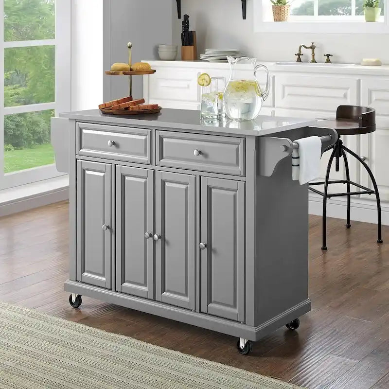 Crosley Stainless Steel Top Kitchen Cart/Island In Vintage Gray - 51.5 W x 18 D x 34 H