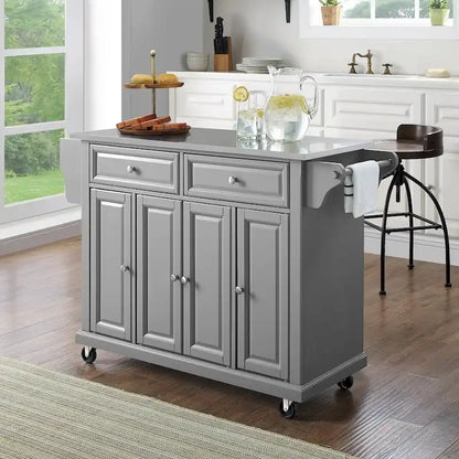 Crosley Stainless Steel Top Kitchen Cart/Island In Vintage Gray - 51.5 W x 18 D x 34 H