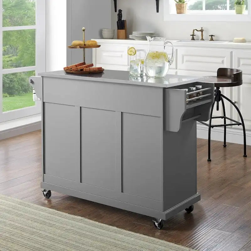 Crosley Stainless Steel Top Kitchen Cart/Island In Vintage Gray - 51.5 W x 18 D x 34 H
