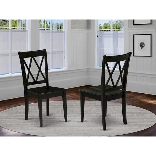 East West Furniture Clarksville Dining Chairs - Double Cross Back Wooden Seat Chairs, Set of 2, Black - CLC-BLK-W