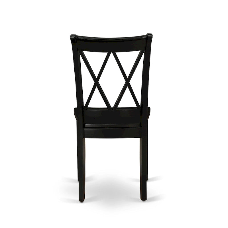 East West Furniture Clarksville Dining Chairs - Double Cross Back Wooden Seat Chairs, Set of 2, Black - CLC-BLK-W