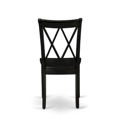 East West Furniture Clarksville Dining Chairs - Double Cross Back Wooden Seat Chairs, Set of 2, Black - CLC-BLK-W