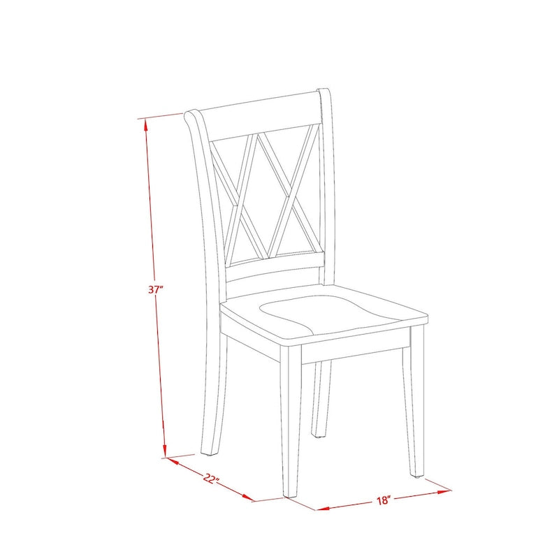 East West Furniture Clarksville Dining Chairs - Double Cross Back Wooden Seat Chairs, Set of 2, Black - CLC-BLK-W