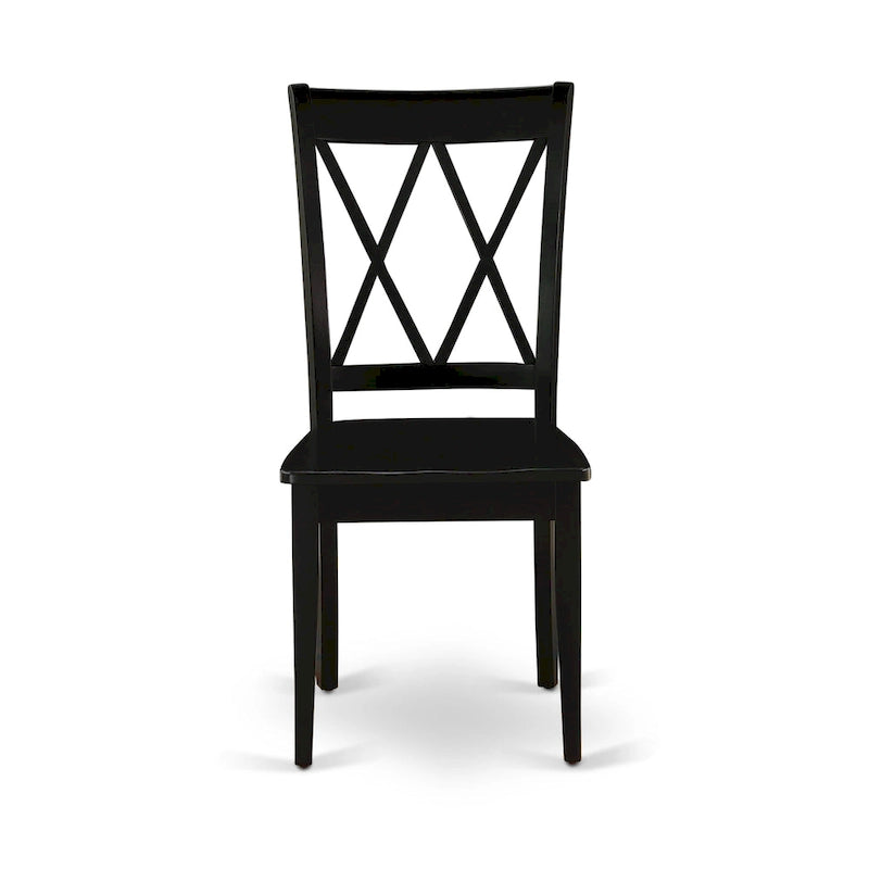 East West Furniture Clarksville Dining Chairs - Double Cross Back Wooden Seat Chairs, Set of 2, Black - CLC-BLK-W