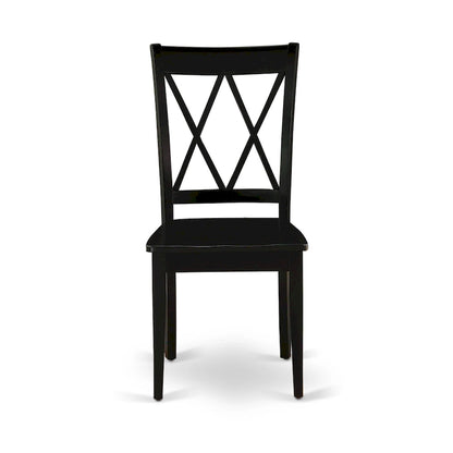 East West Furniture Clarksville Dining Chairs - Double Cross Back Wooden Seat Chairs, Set of 2, Black - CLC-BLK-W