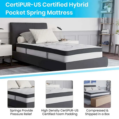 Tufted Platform Bed with 10 Inch Pocket Spring Mattress