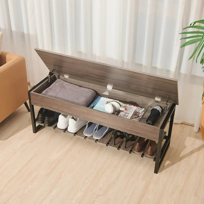 CO-Z Lift-Top Entryway Shoe Storage Bench with Shelf