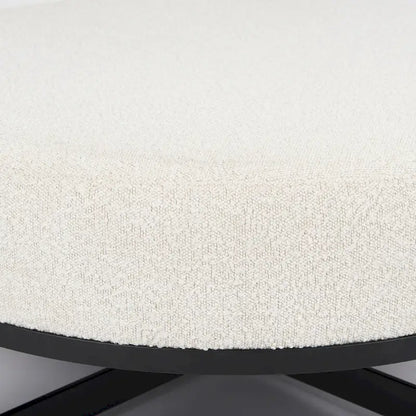 Amelia Cream Boucle Fabric with Black Metal Frame Round Ottoman