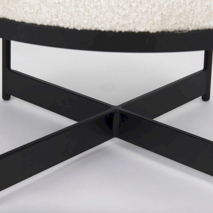Amelia Cream Boucle Fabric with Black Metal Frame Round Ottoman
