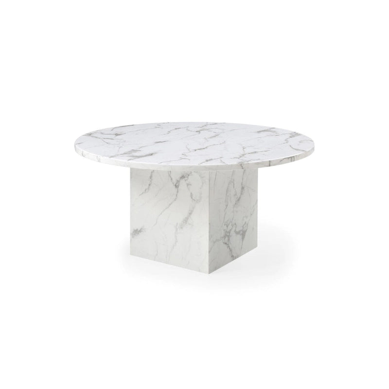 60 Diameter Round Marble Table with Cubical Marble Base
