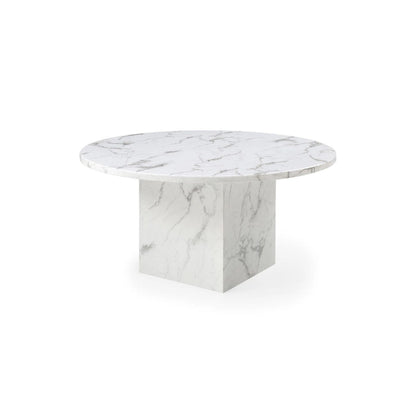 60 Diameter Round Marble Table with Cubical Marble Base