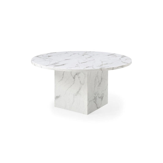 60 Diameter Round Marble Table with Cubical Marble Base