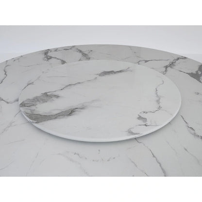 60 Diameter Round Marble Table with Cubical Marble Base