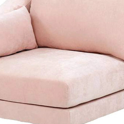 Rio 33 Inch Modular Single Arm Corner Chair, 2 Lumbar Cushions, Blush Pink