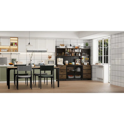 Large Kitchen Hutch Cabinet,Pantry with Metal Doors&amp;6 Drawers&amp;Shelves - 70.9W