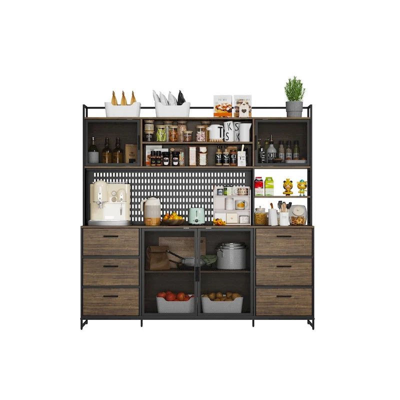 Large Kitchen Hutch Cabinet,Pantry with Metal Doors&amp;6 Drawers&amp;Shelves - 70.9W