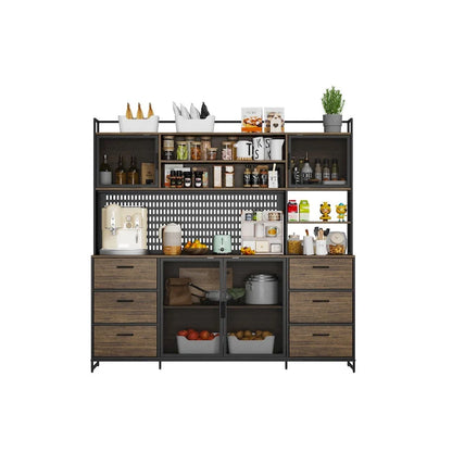 Large Kitchen Hutch Cabinet,Pantry with Metal Doors&amp;6 Drawers&amp;Shelves - 70.9W