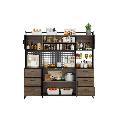 Large Kitchen Hutch Cabinet,Pantry with Metal Doors&amp;6 Drawers&amp;Shelves - 70.9W