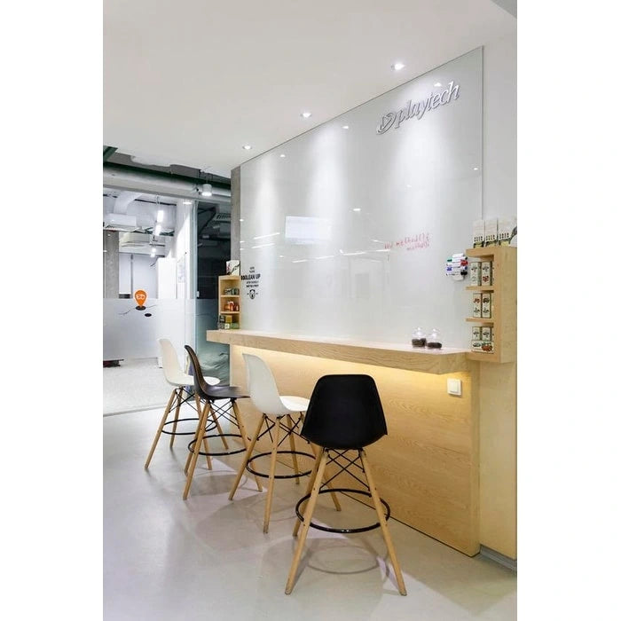 Set of 2 Modern 28 Color Seat Height DSW Molded Armless Plastic Counter Bar Stool Natural Wood Eiffel Dowel Legs Kitchen