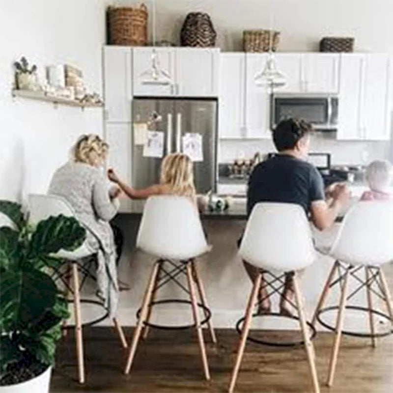 Set of 2 Modern 28 Color Seat Height DSW Molded Armless Plastic Counter Bar Stool Natural Wood Eiffel Dowel Legs Kitchen