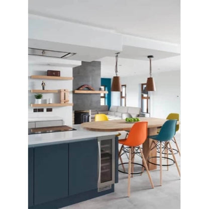 Set of 2 Modern 28 Color Seat Height DSW Molded Armless Plastic Counter Bar Stool Natural Wood Eiffel Dowel Legs Kitchen