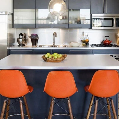 Set of 2 Modern 28 Color Seat Height DSW Molded Armless Plastic Counter Bar Stool Natural Wood Eiffel Dowel Legs Kitchen